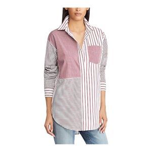 Lauren Ralph Lauren Red and White Striped Button Down Shirt